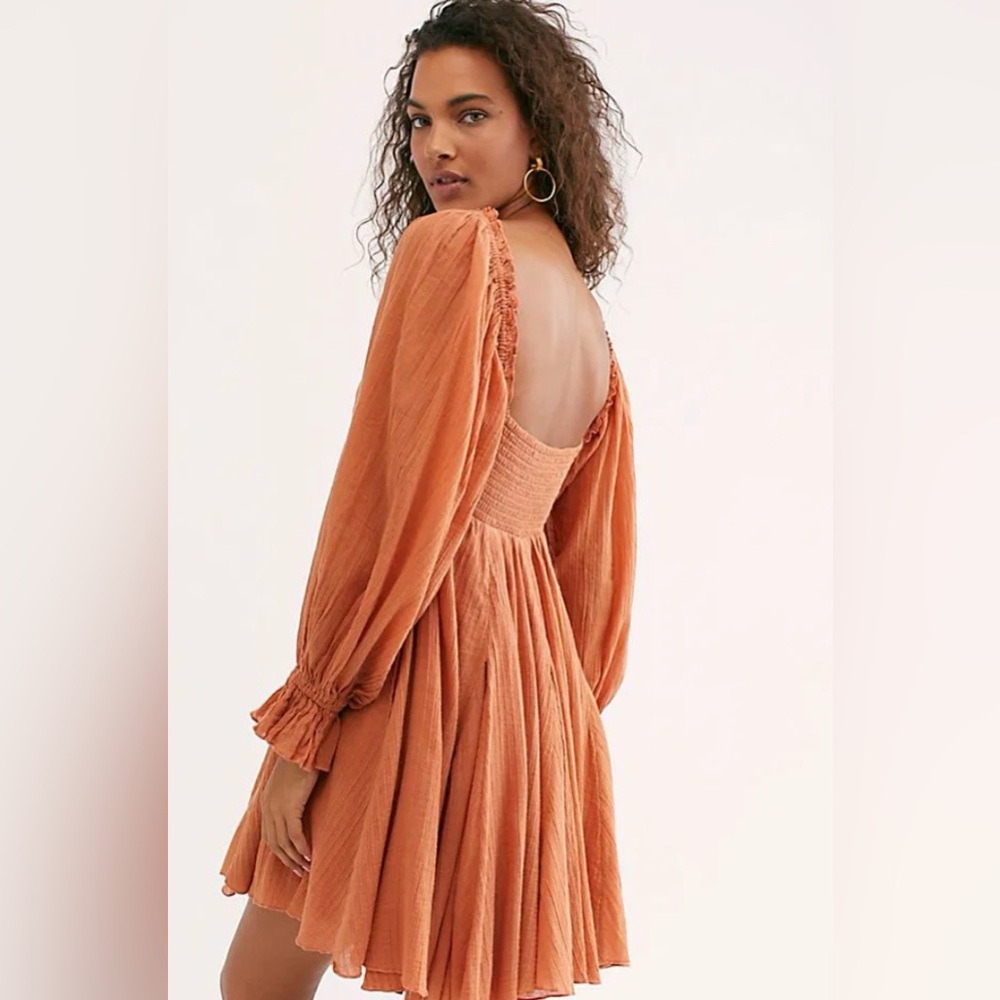 Free People Orange Off Shoulder Gauze Dress - Picture 8 of 16